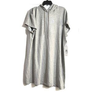 Calvin Klein Rhinestone Logo French Terry Short Sleeve Hooded Sweatshirt Dress